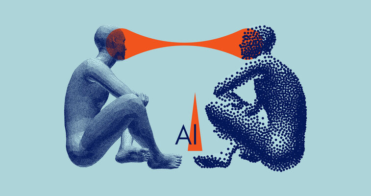 Communicating people. Visual contact. People talk face to face. Illustration of the communication between two humans in form of telepathy. Mind reading concept. Battle with yourself. 3d vector.